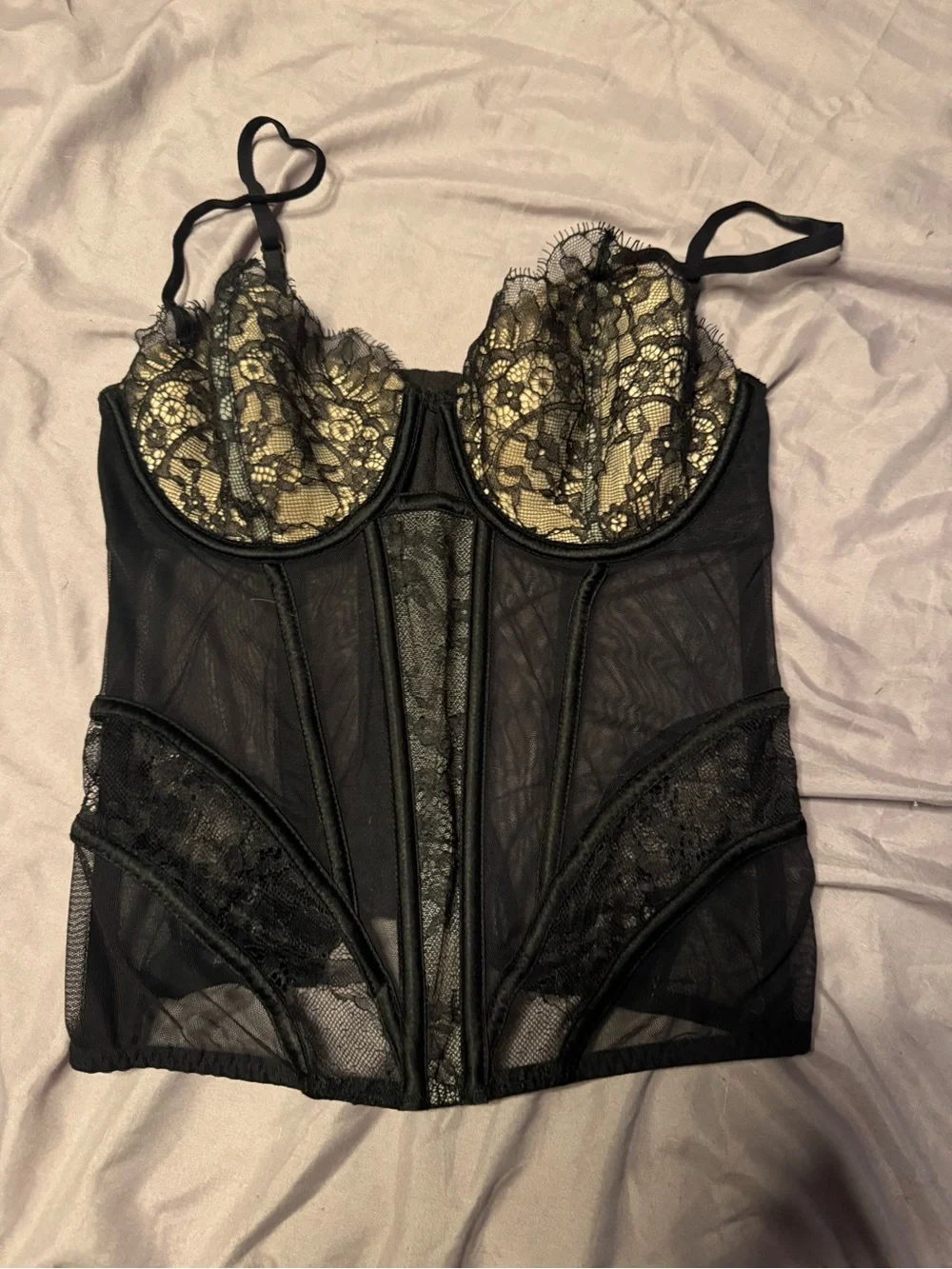 Victorias Secret Tan Black Lace Bustier - Picture 1 of 3